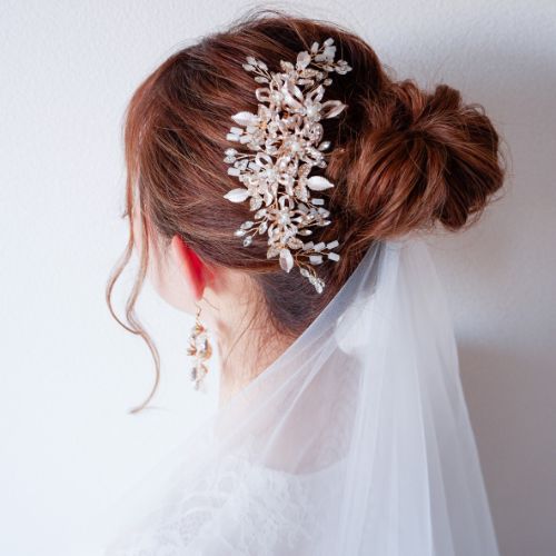 【ヘッドドレス】ブライダルヘッドドレス ビジュー フラワー ボンネ ゴールド m7 【結婚式　ヘアアクセサリー】