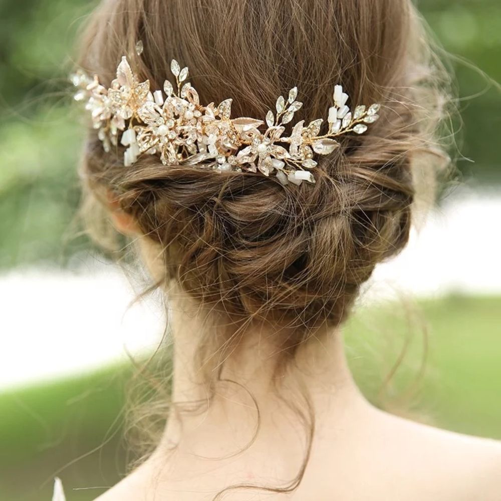 【ヘッドドレス】ブライダルヘッドドレス ビジュー フラワー ボンネ ゴールド m7 【結婚式 ヘアアクセサリー】