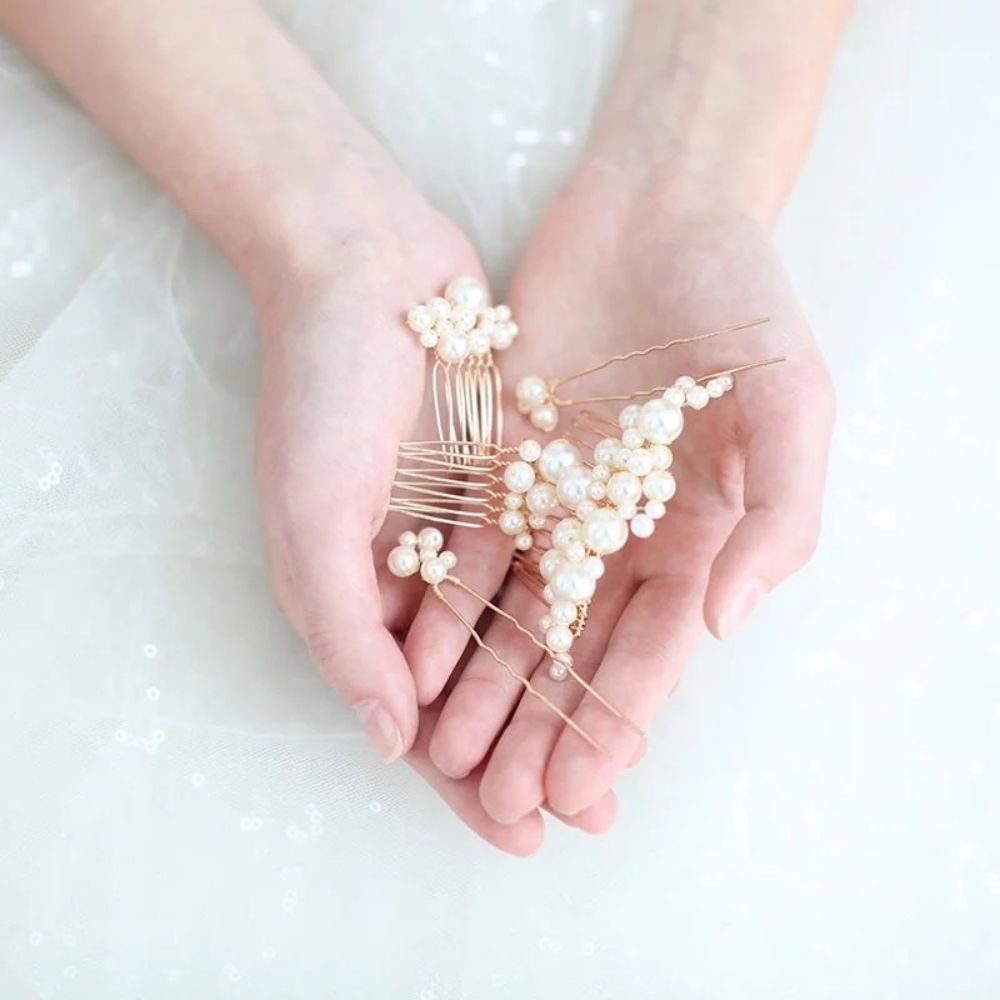 【ヘッドドレス】ブライダルヘッドドレス パール ピン ゴールド m8 【結婚式 ヘアアクセサリー】