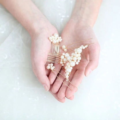 【ヘッドドレス】ブライダルヘッドドレス パール ピン ゴールド m8 【結婚式 ヘアアクセサリー】