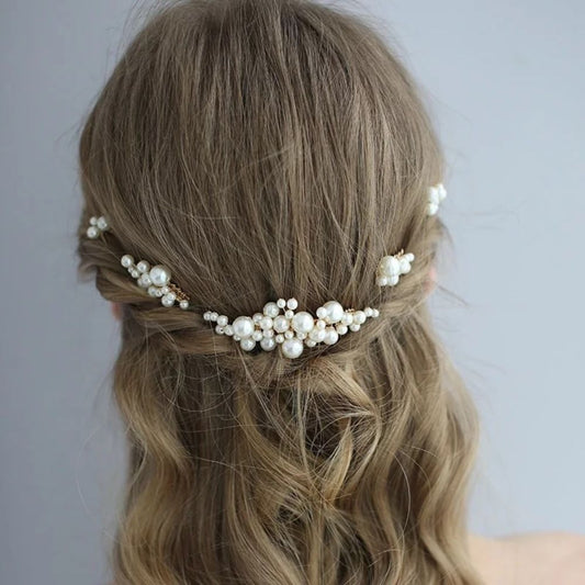 【ヘッドドレス】ブライダルヘッドドレス パール ピン ゴールド m8 【結婚式 ヘアアクセサリー】