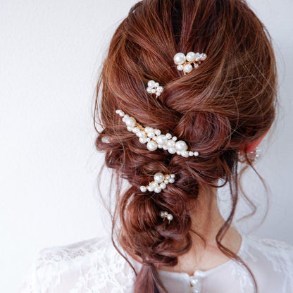 【ヘッドドレス】ブライダルヘッドドレス パール ピン ゴールド m8 【結婚式 ヘアアクセサリー】