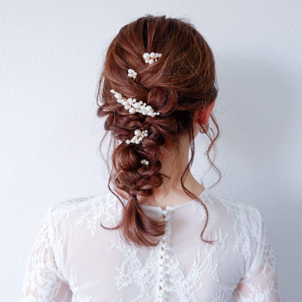 【ヘッドドレス】ブライダルヘッドドレス パール ピン ゴールド m8 【結婚式 ヘアアクセサリー】