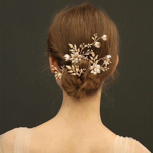 【ヘッドドレス】ブライダルヘッドドレス フラワー ピン ゴールド m9 【結婚式 ヘアアクセサリー】