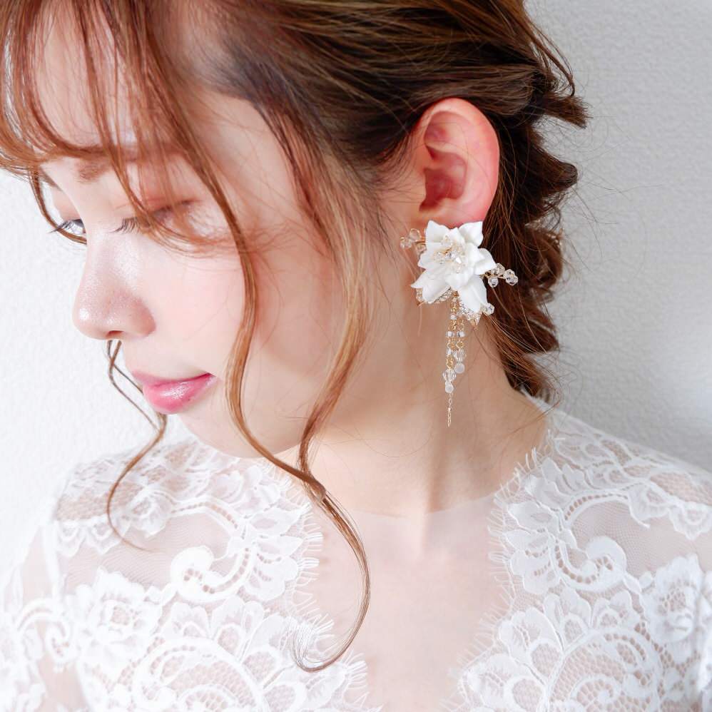 【イヤリング】ブライダルイヤリング 小枝イヤリング ビジュー ゴールド n1 【結婚式 ピアス イヤリング】