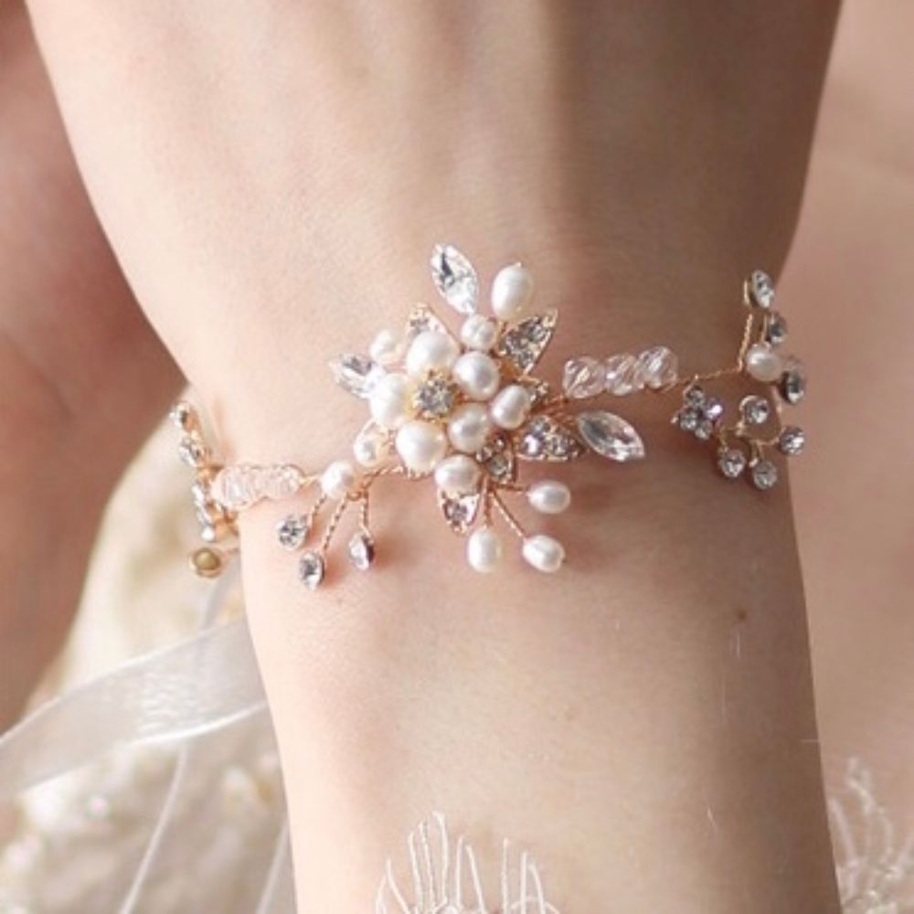 【ブレスレット】ブライダルブレスレット 小枝ブレスレット ビジュー ゴールド n2 【結婚式 ブレスレット】