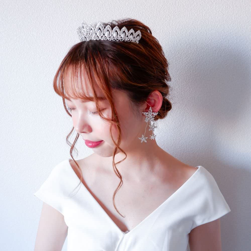 【ヘッドドレス】ティアラ ビジュー ブライダルヘッドドレス シルバー n3 【結婚式　ヘアアクセサリー】