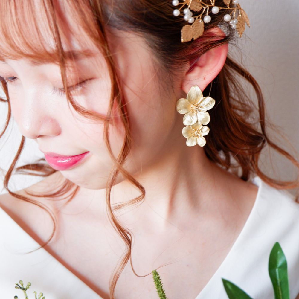 【ピアス】ブライダルピアス アンティークピアス フラワー ゴールド n4 【結婚式 ピアス イヤリング】