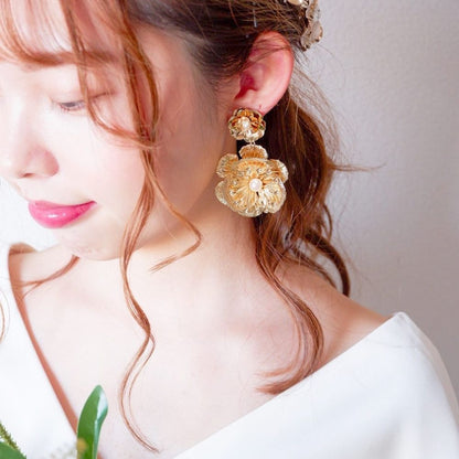 【ピアス】ブライダルピアス アンティークピアス パール フラワー ゴールド n6 【結婚式 ピアス イヤリング】