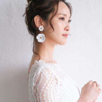 【ピアス】2way ブライダルピアス ホワイトフラワー ゴールド n11 【結婚式 ピアス イヤリング】