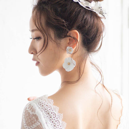 【ピアス】2way ブライダルピアス ホワイトフラワー ゴールド n11 【結婚式 ピアス イヤリング】