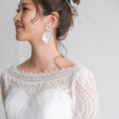 【ピアス】2way ブライダルピアス ホワイトフラワー ゴールド n11 【結婚式 ピアス イヤリング】