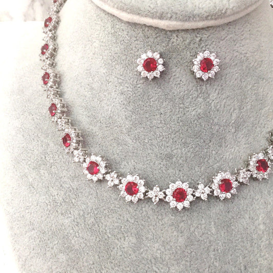 classical red ジルコニアネックレス&ピアスset 【結婚式 アクセサリーセット】