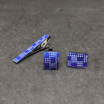 【着物職人手作り 金彩ネクタイピン・カフスボタンセット】ブルー Nsplus 19667 【結婚式 カフス タイピン 小物】