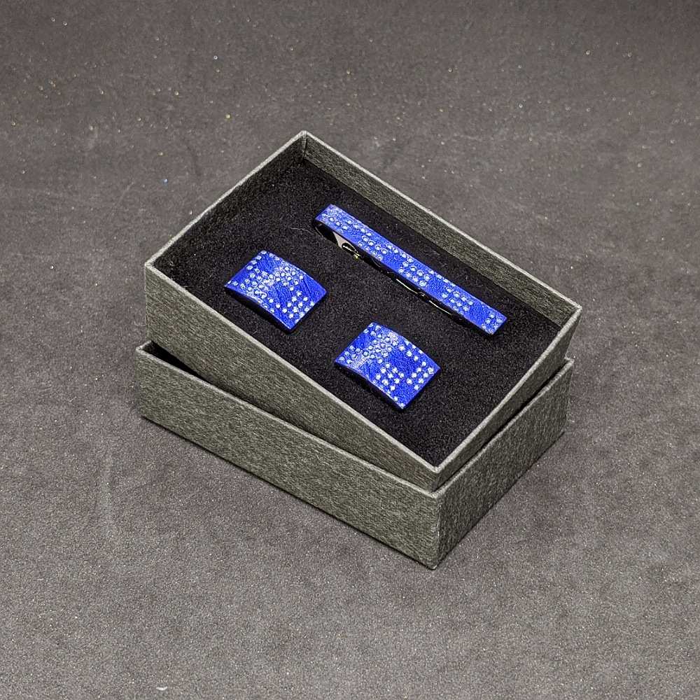 【着物職人手作り 金彩ネクタイピン・カフスボタンセット】ブルー Nsplus 19667 【結婚式 カフス タイピン 小物】