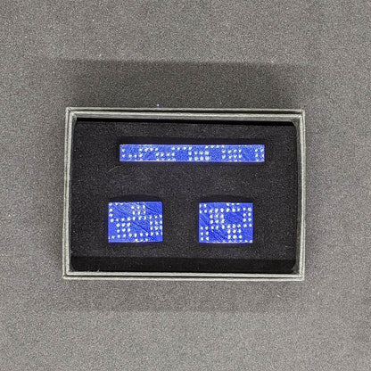 【着物職人手作り 金彩ネクタイピン・カフスボタンセット】ブルー Nsplus 19667 【結婚式 カフス タイピン 小物】