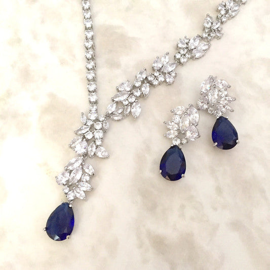 magnifique blue ジルコニアネックレス&ピアスset 【結婚式 アクセサリーセット】