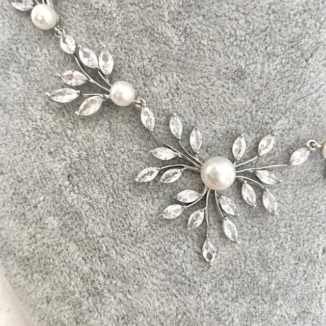 Jardin ジルコニアブライダルネックレス&ピアスセット 【結婚式 アクセサリーセット】