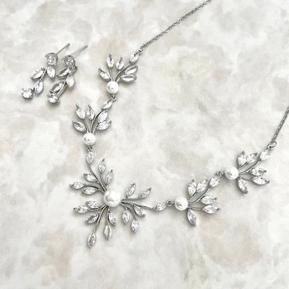 Jardin ジルコニアブライダルネックレス&ピアスセット 【結婚式 アクセサリーセット】