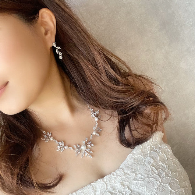 Jardin ジルコニアブライダルネックレス&ピアスセット 【結婚式 アクセサリーセット】