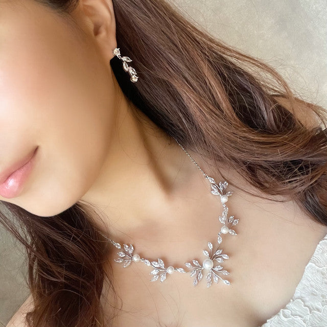 Jardin ジルコニアブライダルネックレス&ピアスセット 【結婚式 アクセサリーセット】