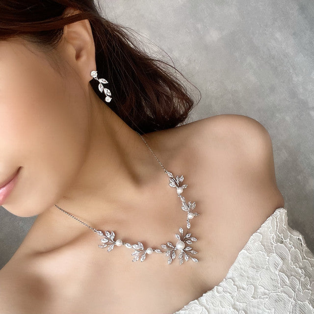 Jardin ジルコニアブライダルネックレス&ピアスセット 【結婚式 アクセサリーセット】