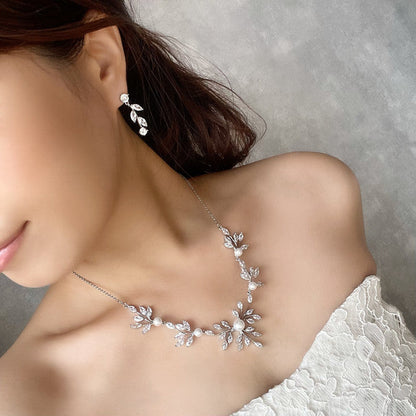 Jardin ジルコニアブライダルネックレス&ピアスセット 【結婚式 アクセサリーセット】