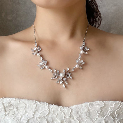 Jardin ジルコニアブライダルネックレス&ピアスセット 【結婚式 アクセサリーセット】