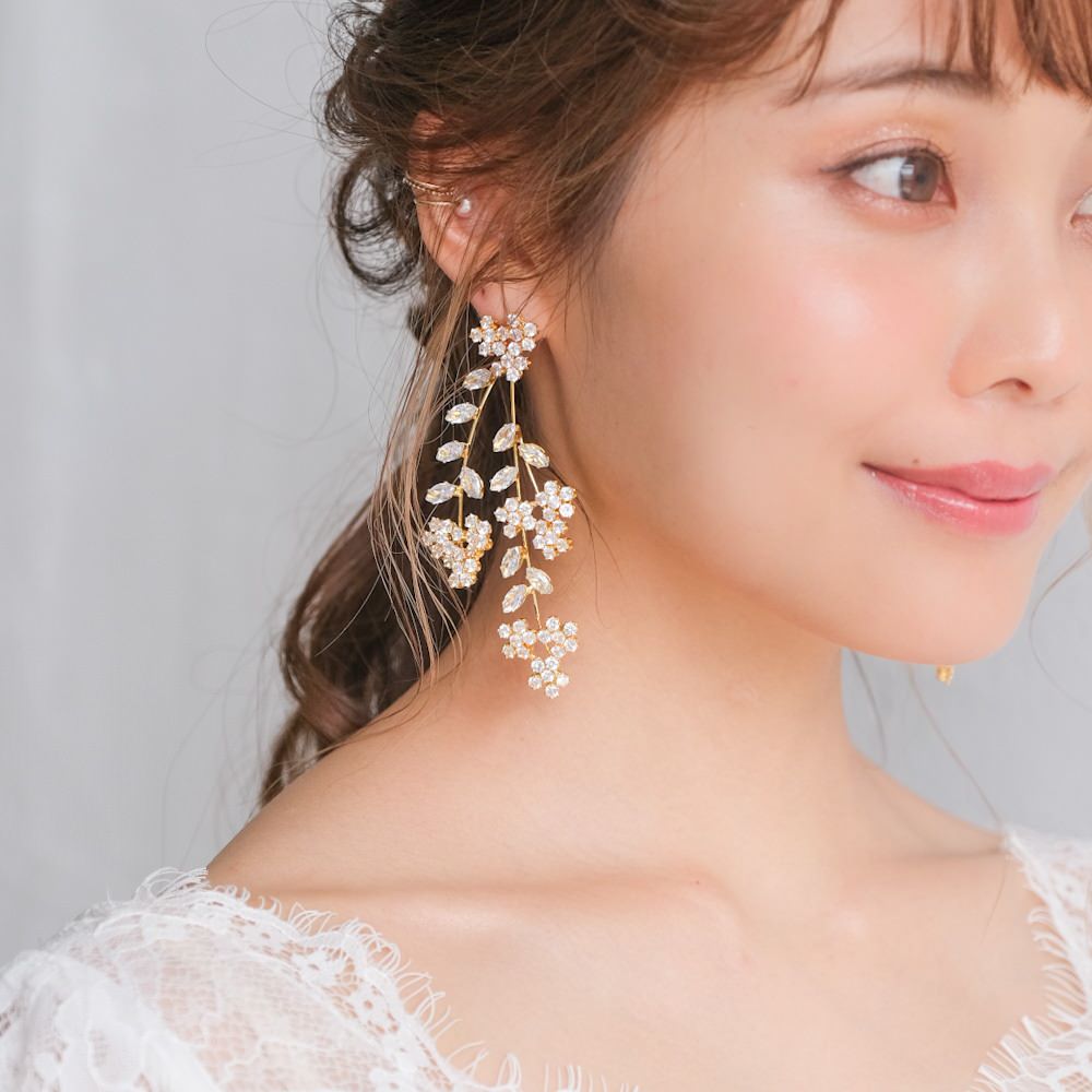【ピアス】ジルコニア フラワー ウェディング ブライダルピアス ゴールド n14 【結婚式 ピアス イヤリング】