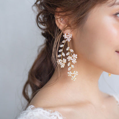 【ピアス】ジルコニア フラワー ウェディング ブライダルピアス ゴールド n14 【結婚式 ピアス イヤリング】