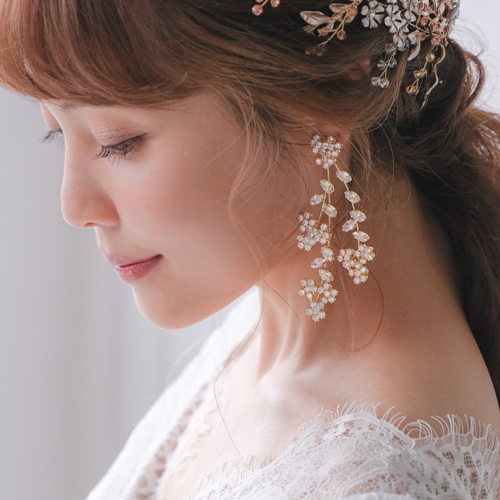 【ピアス】ジルコニア フラワー ウェディング ブライダルピアス ゴールド n14 【結婚式 ピアス イヤリング】