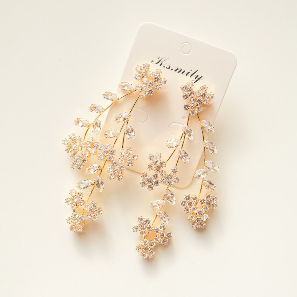 【ピアス】ジルコニア フラワー ウェディング ブライダルピアス ゴールド n14 【結婚式 ピアス イヤリング】