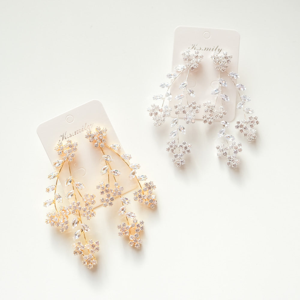 【ピアス】ジルコニア フラワー ウェディング ブライダルピアス ゴールド n14 【結婚式 ピアス イヤリング】