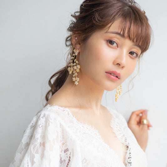 【イヤリング】ジルコニア フラワー ウェディング ブライダルイヤリング ゴールド n14 【結婚式 ピアス イヤリング】