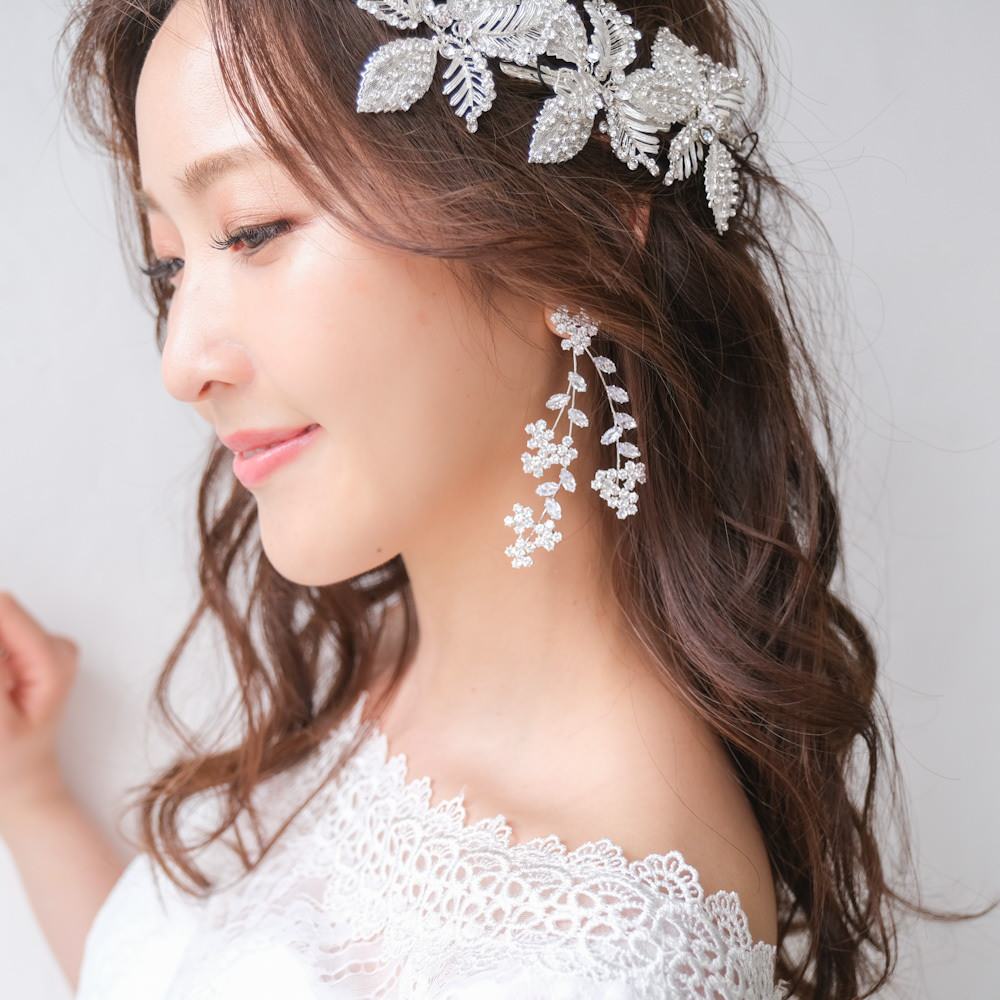 【イヤリング】ジルコニア フラワー ウェディング ブライダルイヤリング シルバー n15 【結婚式 ピアス イヤリング】