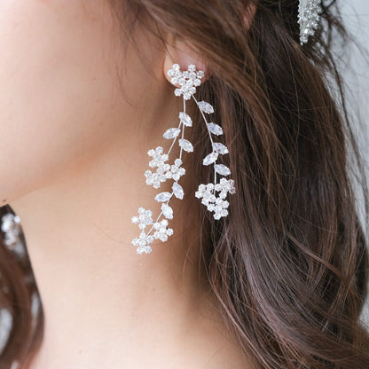 【イヤリング】ジルコニア フラワー ウェディング ブライダルイヤリング シルバー n15 【結婚式 ピアス イヤリング】