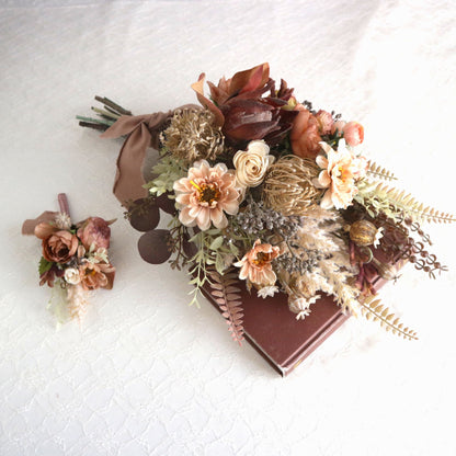 プロテアとパンパスグラスのブーケ＆ブートニアset