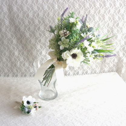 アネモネとラベンダーのブーケ＆ブートニアset