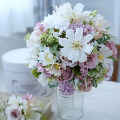 コスモスのピンクホワイトブーケ【結婚式　フワラー　アーティフィシャルフラワー　ブーケ　ブートニア】