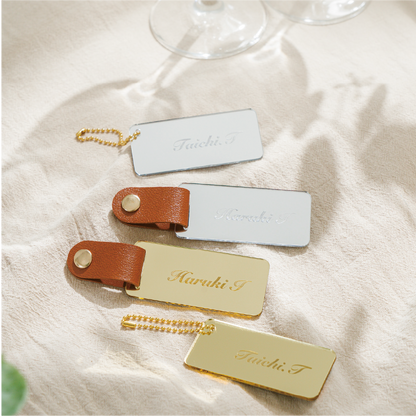 「1個から購入可能」ゴールド・シルバーアクリル席札（長方形）｜レザーベルト・ボールチェーン・エスコートカード・ネームタグ