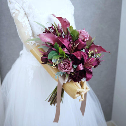 ワインレッドとモーブピンクのブーケ【結婚式　フワラー　アーティフィシャルフラワー　ブーケ　ブートニア】