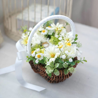 黄色のデージーとカスミソウのリングピロー【結婚式　リングピロー】