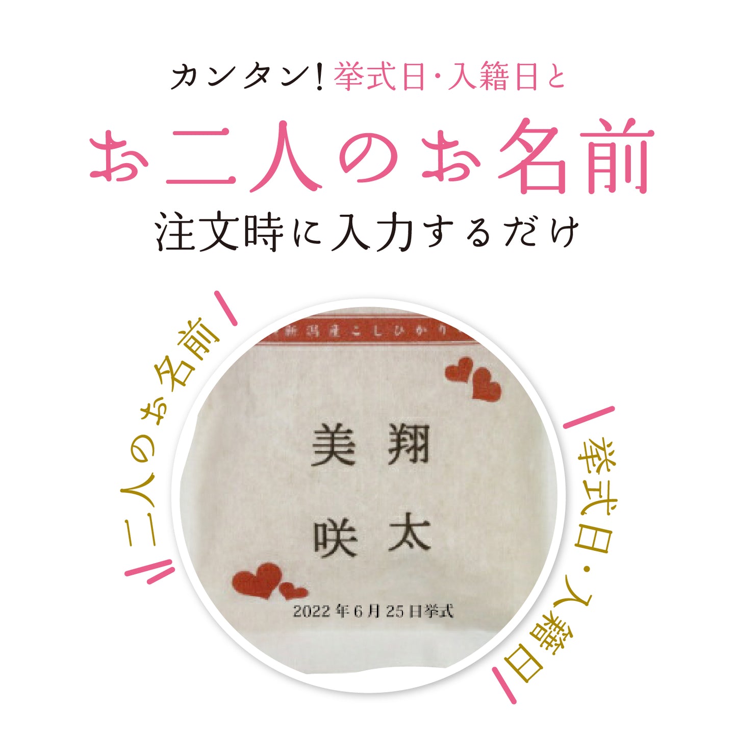 【こしひかり300gプチギフト】結婚式 の引出物に新郎新婦のお名前入りお米のギフト【文字タイプ】