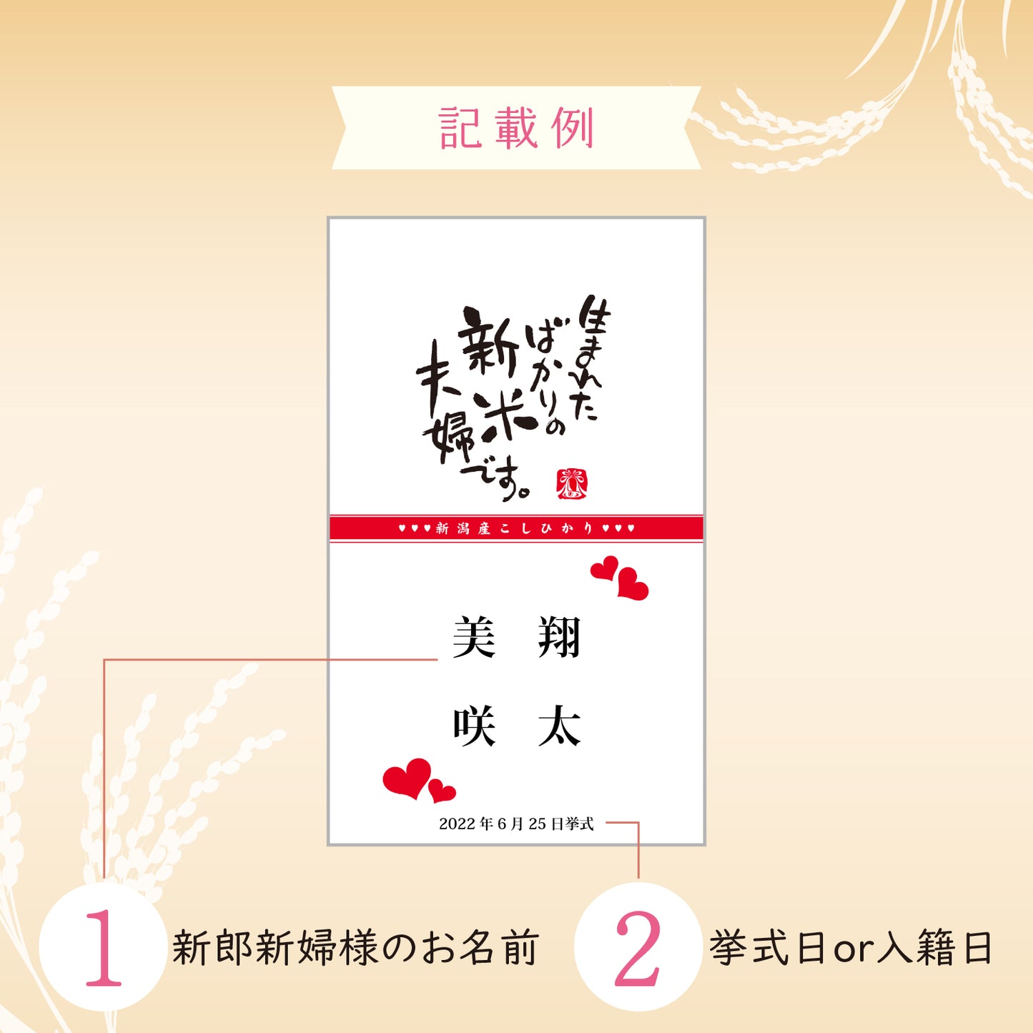 【こしひかり300gプチギフト】結婚式 の引出物に新郎新婦のお名前入りお米のギフト【文字タイプ】