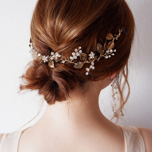 小枝カチューシャ ブライダルヘッドドレス ビジュー リーフ m10 【結婚式 ヘアアクセサリー】