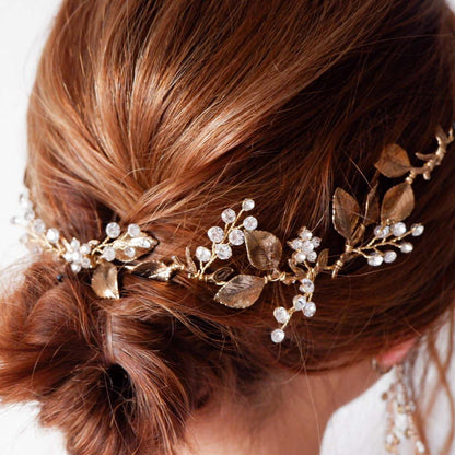 小枝カチューシャ ブライダルヘッドドレス ビジュー リーフ m10 【結婚式 ヘアアクセサリー】