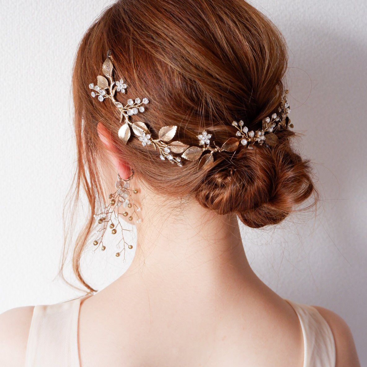 小枝カチューシャ ブライダルヘッドドレス ビジュー リーフ m10 【結婚式 ヘアアクセサリー】