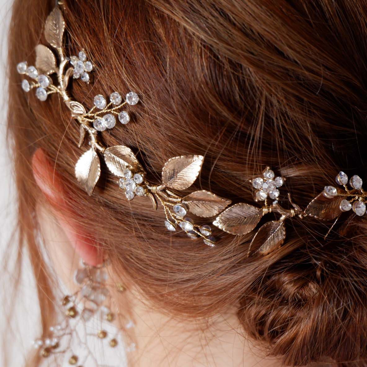 小枝カチューシャ ブライダルヘッドドレス ビジュー リーフ m10 【結婚式 ヘアアクセサリー】