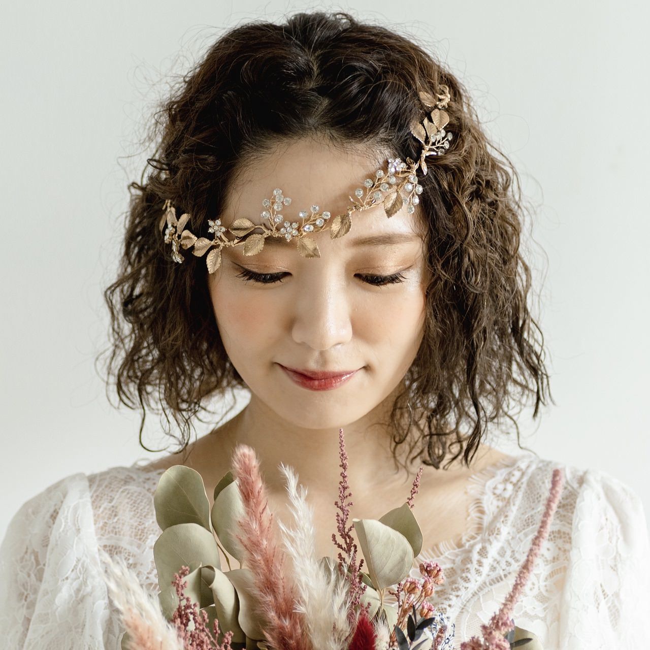 小枝カチューシャ ブライダルヘッドドレス ビジュー リーフ m10 【結婚式 ヘアアクセサリー】