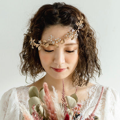 小枝カチューシャ ブライダルヘッドドレス ビジュー リーフ m10 【結婚式 ヘアアクセサリー】